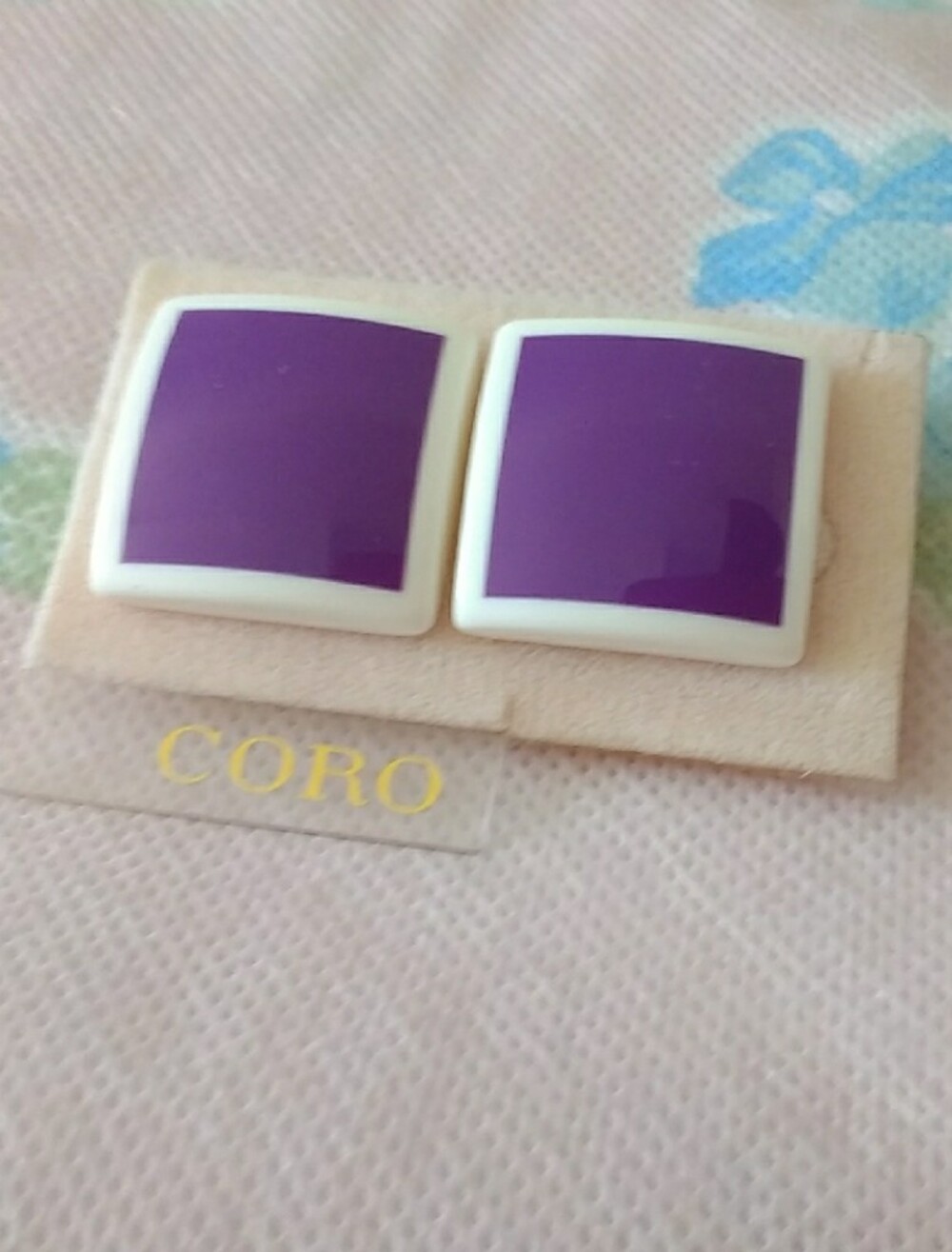 Coro White-Trim Purple Square Pierced Earrings 4/$15